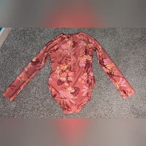 Floral Long Sleeve Kids One Piece Swimsuit